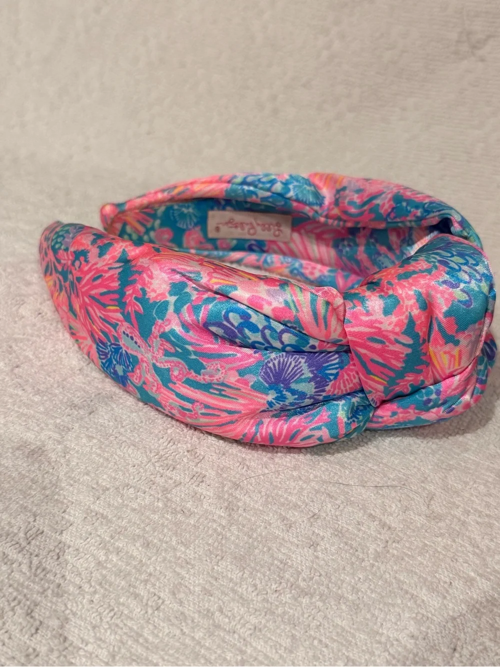 Lilly Pulitzer Splendor In The Sand Wide Knotted Headband Satin Pink Blue